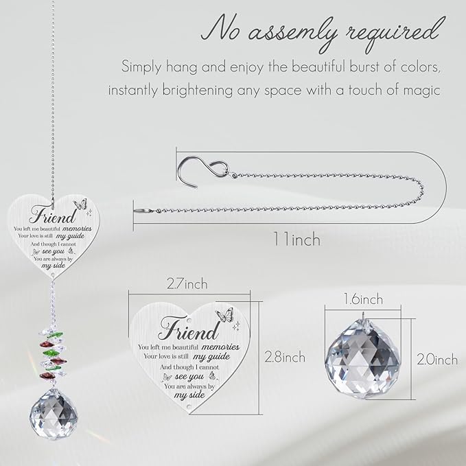 Memorial Crystal Suncatcher,Loss of Best Friend Sympathy Gifts,Friend Memorial Gifts,Hanging Crystals Ornament for Window Rainbow Maker Prisms Home Decor Gift