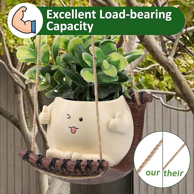 Swing Face Planter Pot Face Planter Hanging Resin Hammock Flower Head Planters for Indoor and Outdoor Plants, Succulent Pots for String of Pearls Plant. Ideal Gifts for Mother's Day and Christmas
