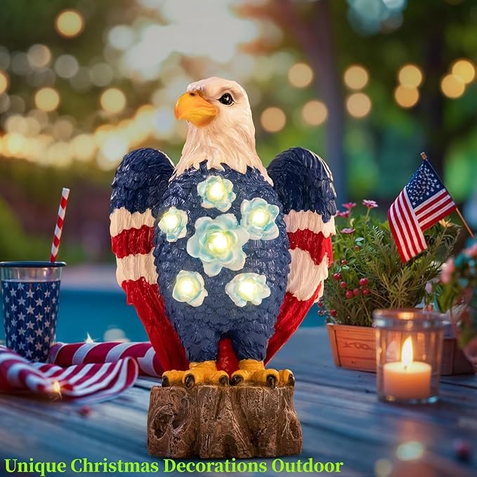 TAKE ME Gardening Gifts Birthday Gifts for Women Garden Outdoor Decor Amercian Eagle Solar Lights Outdoor Eagle Lovers Womens Gfits for Patio, Yard (America Eagle)