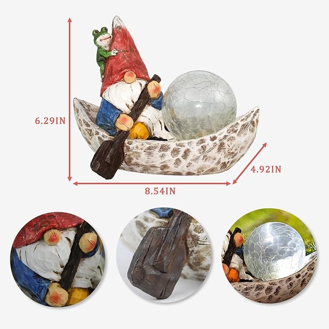 Garden Gnome Statue,Solar Gnomes Figurine,Outdoor Gnome Decor,Gnomes Decorations for Yard with Solar Light,Gnome Sculptures for Patio Lawn Ornaments