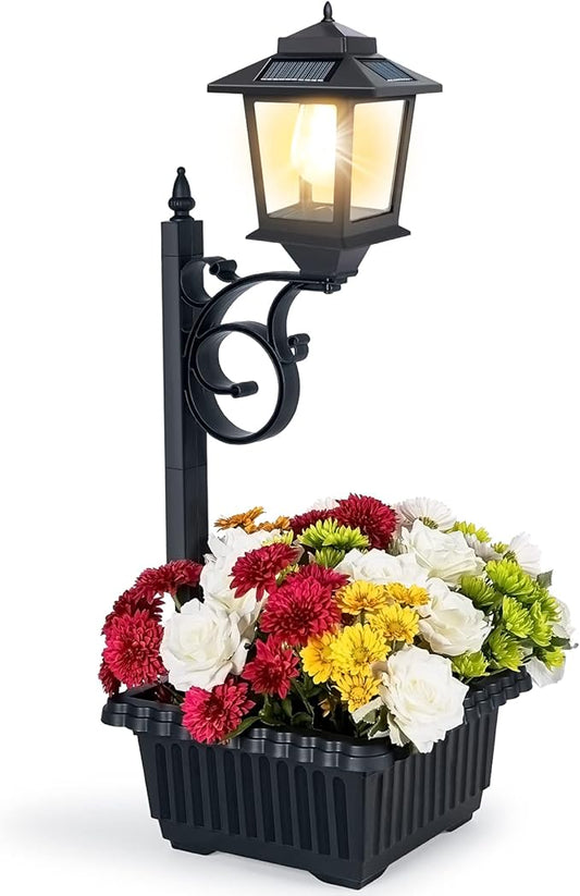 Outdoor Flower Pots 2 in 1, Outdoor Planter, Solar Lamp Post Lights Outdoor, Wall Mount or Freestanding Waterproof Solar Post Decorative Lamp for Lawn Patio Front/Back Door(Flowers not Included)