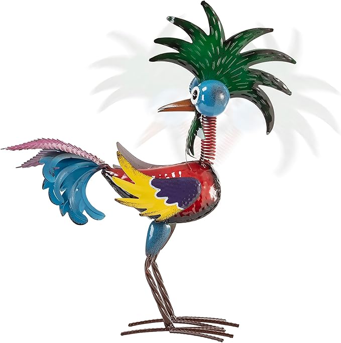 Alpine Corporation 19" Tall Indoor/Outdoor Wild Tropical Metal Rooster Yard Statue Decoration, Multicolor