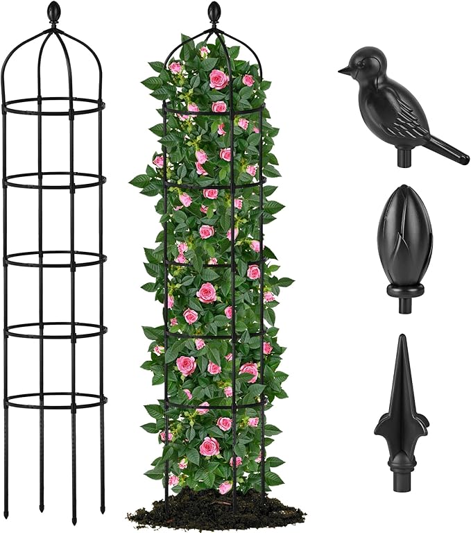 Garden Obelisk Trellis for Climbing Plants Outdoor 6.7 Ft Rose Bush Round Trellis for Pots Rustproof Metal Plant Flower Trellises for Clematis Vine Jasmine Support Outdoor Indoor
