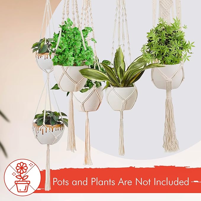 Macrame Plant Hangers Indoor Macrame Hanging Planters for Indoor Plants, 6 Pack Hanging Plant Holders Indoor Hanging, Macromay Plant Hangers for Indoor Plant Hanger, Outdoor Flower Pots Holder