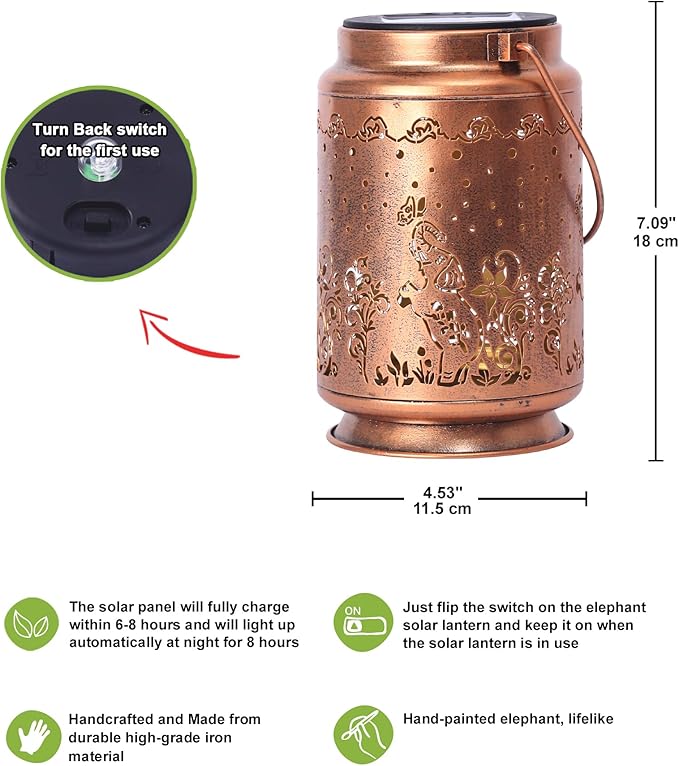 Nacome Elephant Solar Lantern for Garden Decor: Waterproof Hanging Metal Decoration with LED Lights for Yard Lawn Porch Patio Landscape Pathway โ Birthday Gifts for Mom Grandma Women