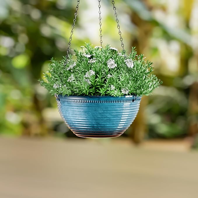 10in Hanging Planters for Indoor and Outdoor Plants, 2 Pack Hanging Planter with Drainage Hole, Round Hanging Flower Pots for Garden Home Decor (Blue)