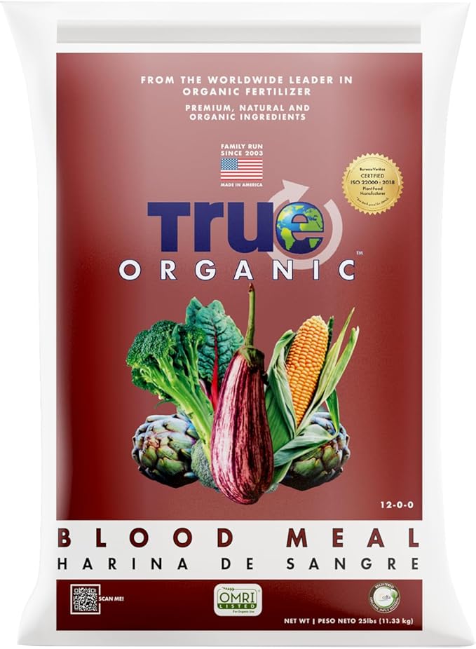 True Organic Blood Meal – High-Nitrogen Organic Fertilizer for Rapid Vegetative Growth – 25lb Bag Covers 867 Sq. Ft.