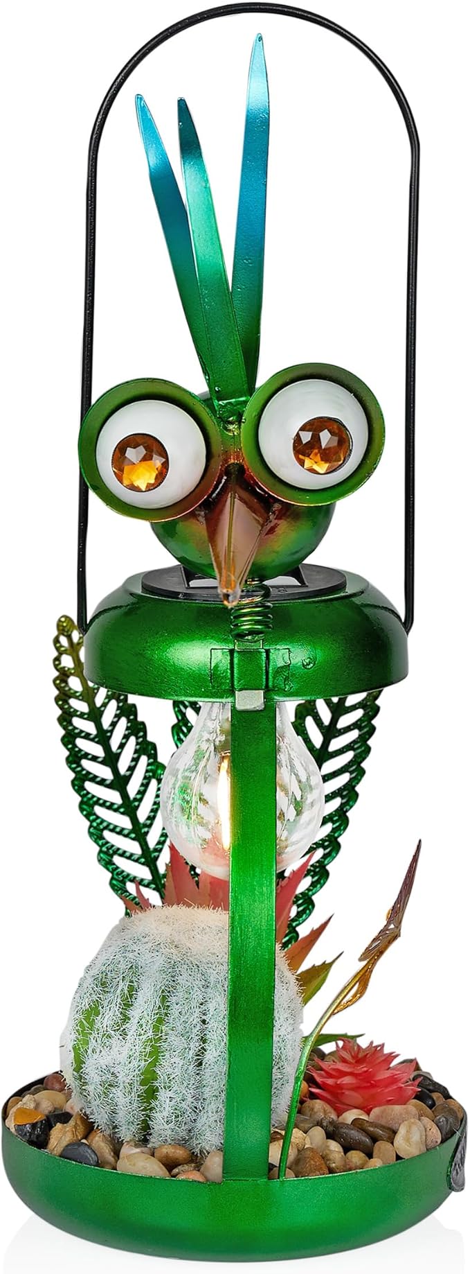 Alpine Corporation LYT292SLR-HH Solar-Powered Metal Heron w/Garden Enclosed LED Light Decor, Solar Patio Decor, 16''H, Green