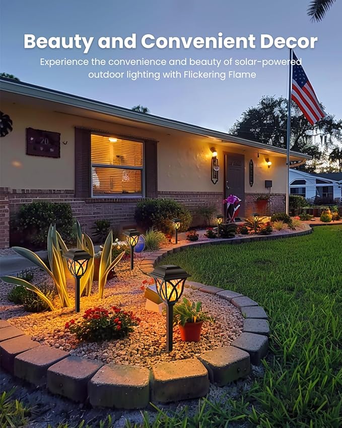 Solar Lights Outdoor, Solar Torch Lights with Flickering Flame, Solar Powered Outdoor Decorations Waterproof, Tiki Torches for Garden Yard Path Patio Porch Outside Decor (8 Pack)