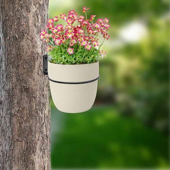 6 Pack 4 Inch Wall Flower Pot Holder Ring Plant Hanger, Metal Planter Hooks Wall Mounted Bracket Heavy Duty for Outdoor Indoor