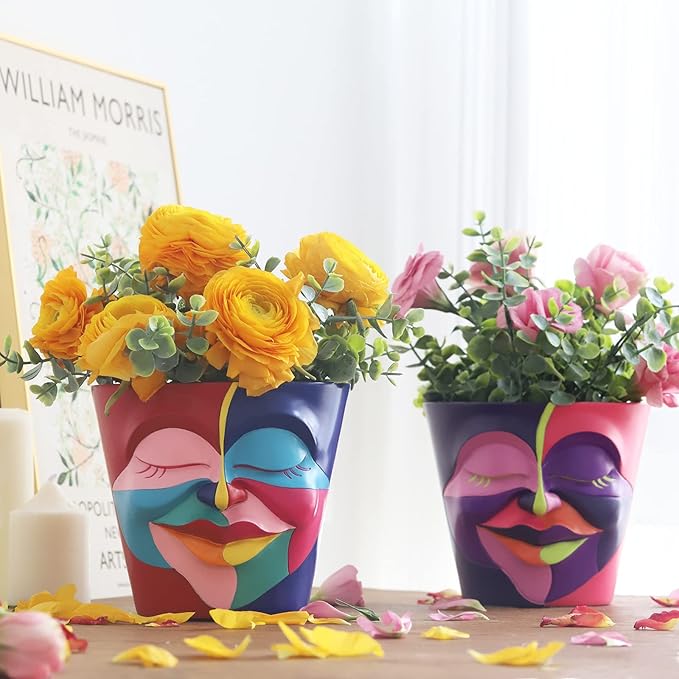 GUGUGO Abstract Rainbow Head Planter, Graffiti Face Planters Pots with Drainage, Flower Plant Pots for Indoor Plants, Unique Funny Pots for Plant Lover Gifts