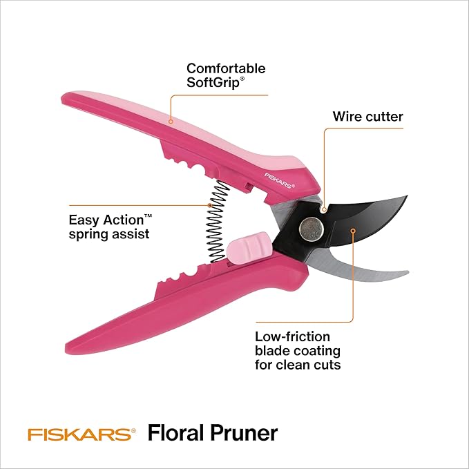 Fiskars Floral Pruning Shears - Plant Cutting Scissors/Garden Clippers For Deadheading and Working with Flowers - Rose Petal Pink