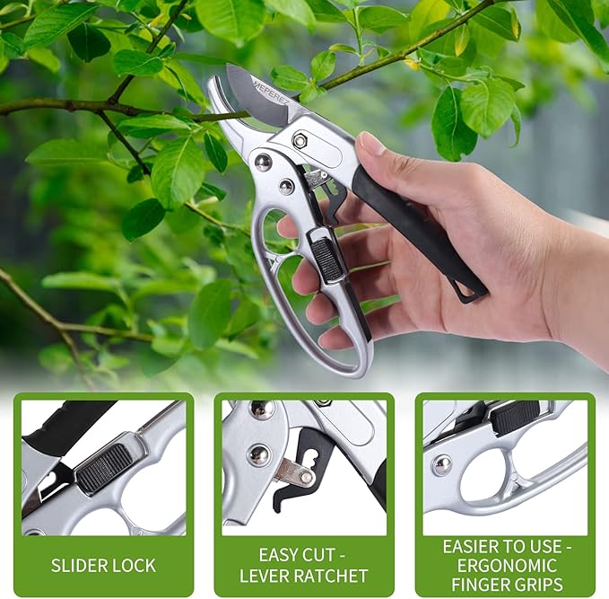 Garden Clippers, Premium Germany Pruners, Work 3 Times Easier, Professional Pruning Shears, Cutting Rose, Flower, Hedge, Stem, Sharp Scissors Gardening Tools, Arthritis Weak Hand Snips