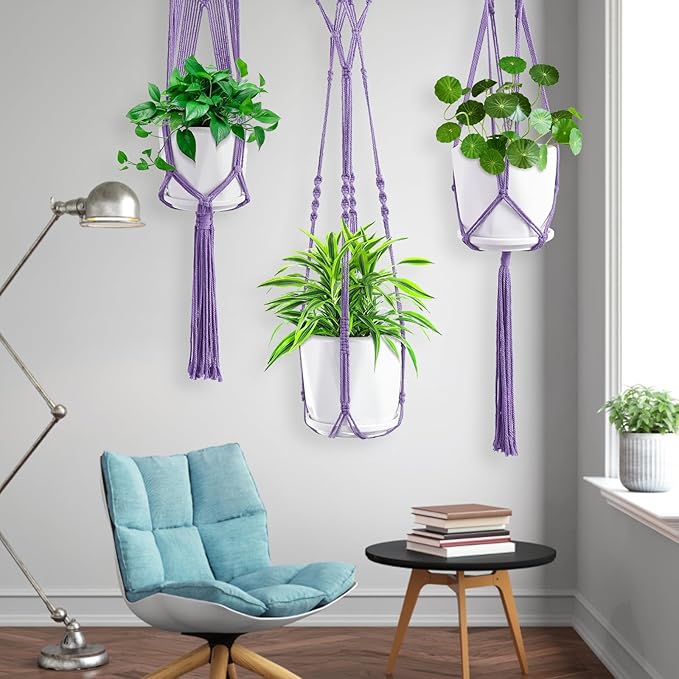 Macrame Plant Hangers, 6Pack Hanging Planters for Indoor Plants w/ 6 Set Hangers Kit Handmade Macromay Plant Hangers Indoor Flower Pots Holder Stand for Boho Home Décor (POTS NOT Included)