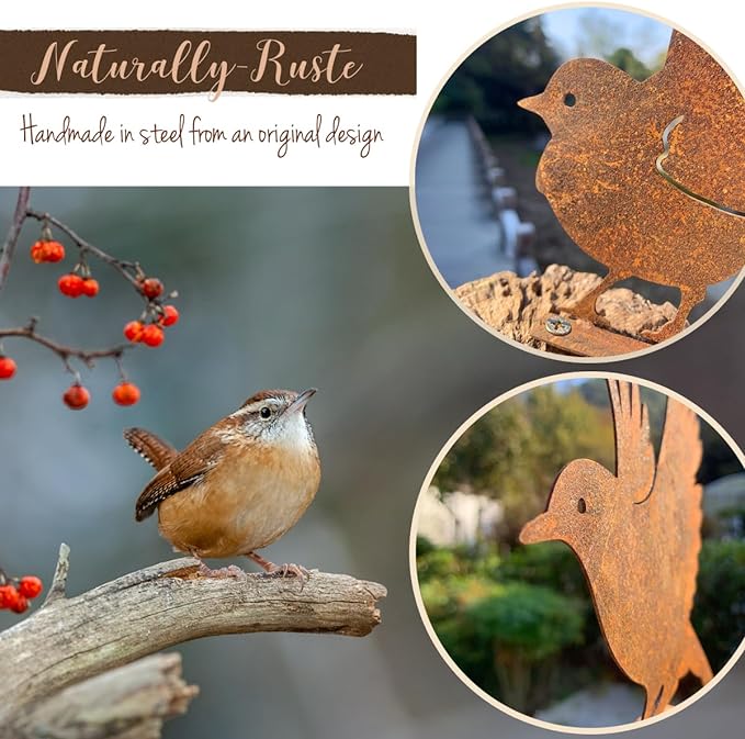 5PCS Rusty Birds Decoration, Metal Birds Yard Decor, Metal Birds Craft Statue Ornaments - Garden Sculptures and Yard Art, Fence Decorations Outdoor