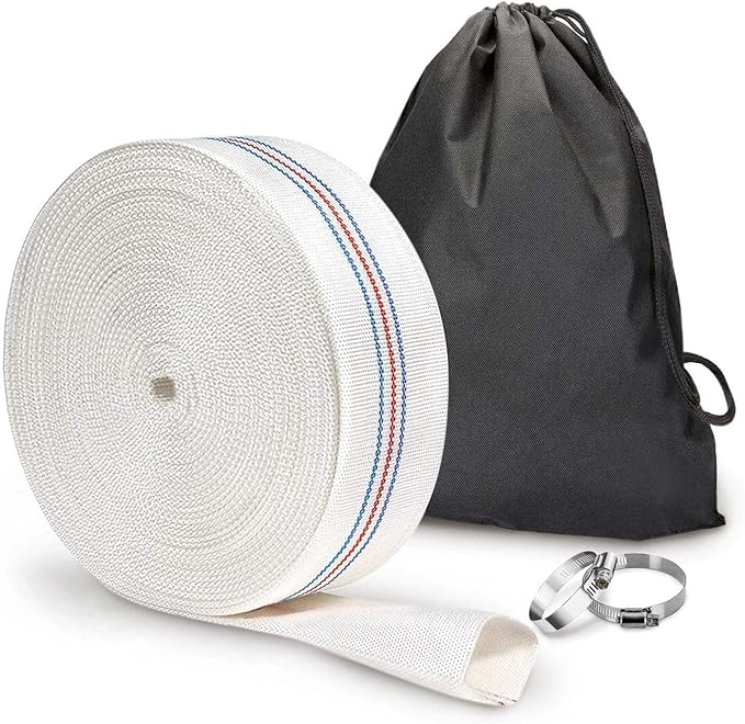 Foresee 1.00 in x 30 ft Backwash Discharge Hose Heavy Duty Reinforced, PVC Lay-Flat Fire Hose (White) with Dual Clamps, for Swimming Pool Pipe, Pump, Water Transfer, Garden Irrigation