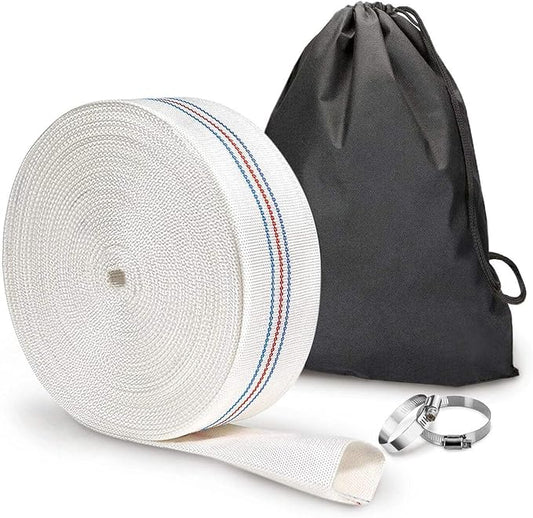 Foresee 1.00 in x 30 ft Backwash Discharge Hose Heavy Duty Reinforced, PVC Lay-Flat Fire Hose (White) with Dual Clamps, for Swimming Pool Pipe, Pump, Water Transfer, Garden Irrigation