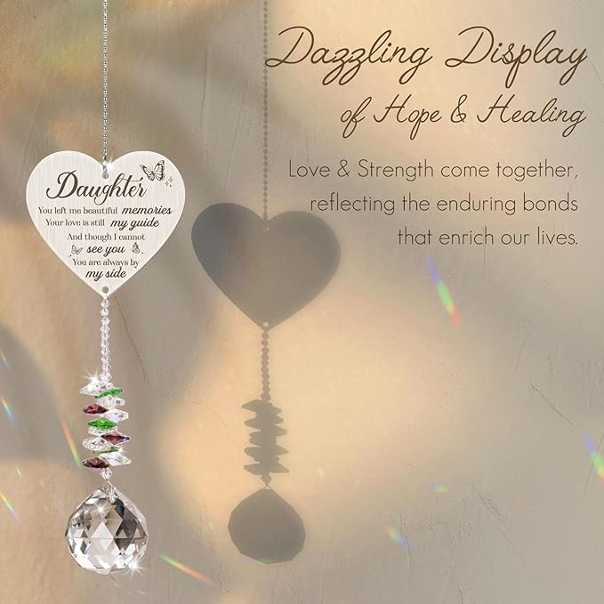 Daughter in Heaven Memorial Crystal Suncatcher, Memorial Gifts for Loss of Daughter, Loss of Daughter Sympathy Gifts, Bereavement Gifts for Loss of Daughter Rainbow Maker Hanging Decoration