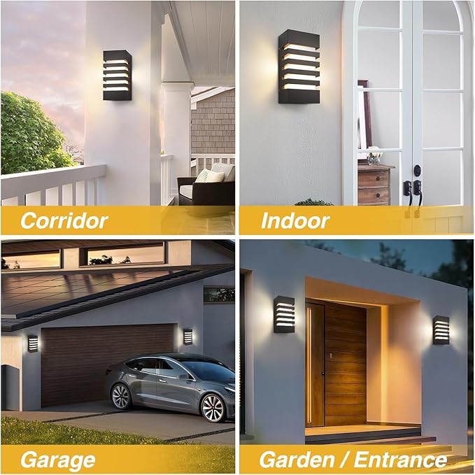 Outdoor Wall Light 12W LED Modern Wall Sconce Lamp Exterior Wall-Mounted Garden Corridor Porch Patio Light Waterproof LED Wall Light Fixture for Outdoor Lighting Warm White 300lm