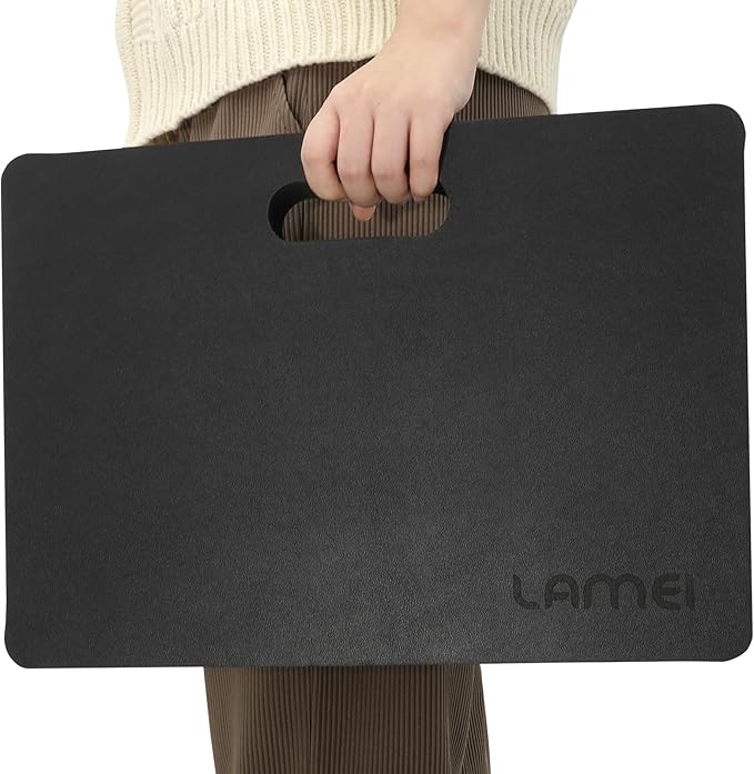 Thick Garden Kneeling Pad, with Waterproof Leather Surface, Non-Slip High Density POE, High Resilience, Lightweight, Double-Sided Use Cushion for Gardening, Yoga, Housework (Black)