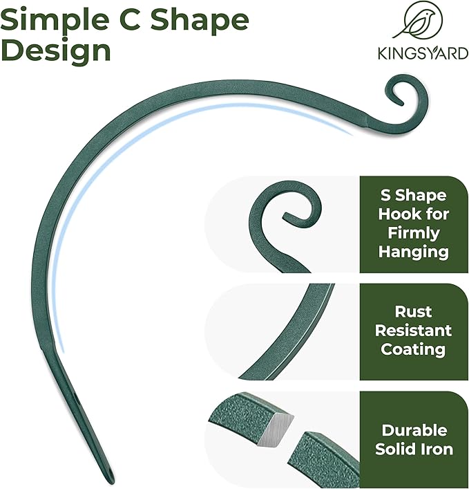 Kingsyard 2-Pack Wall Plant Hanger Outdoor - Heavy Duty Metal Hanging Bracket Hooks for Hanging Plant, Bird Feeders, Lanterns, Wind Chimes Outdoor & Indoor, 8-Inch/Green