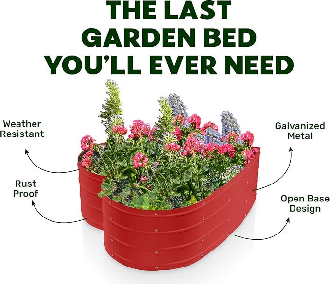 Galvanized Raised Garden Beds Outdoor // Planter Raised Beds for Gardening, Vegetables, Flowers // Large Metal Garden Box (Red) // Tool-Free Assembly