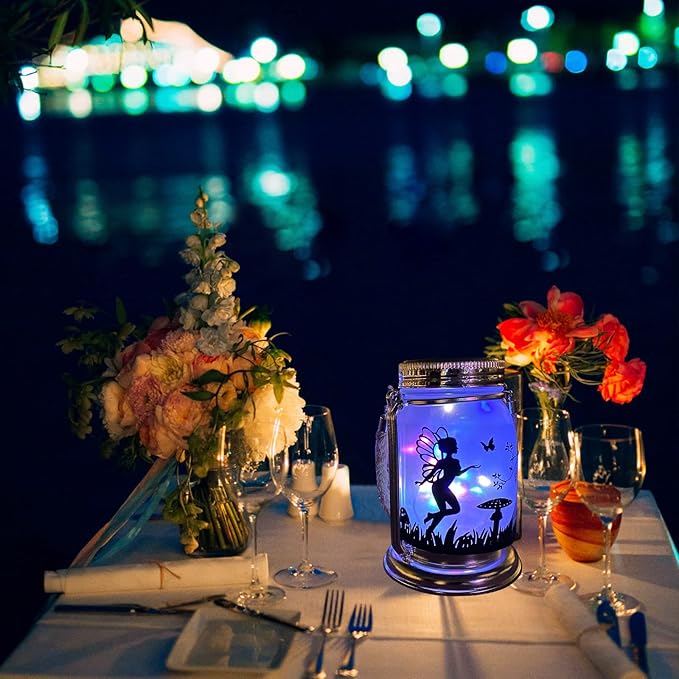 4 Pack Solar Fairy Lights Decorations Garden-Solar Fairy Lantern Mason Jar Colorful Ornament Night Light-Ourdoor Gifts Hanging Lamp Frosted Glass Jar with Stake for Yard Garden Patio Lawn