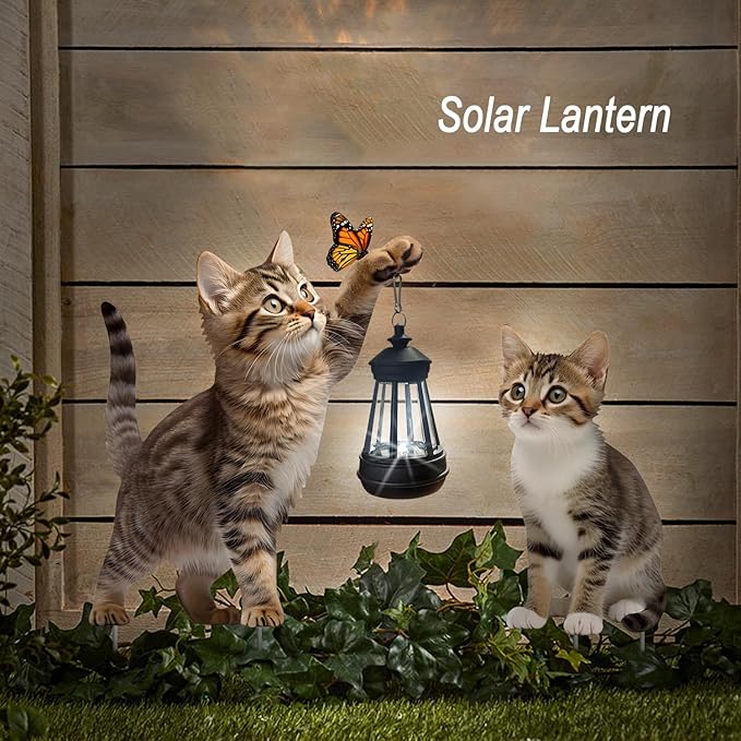 Set of 2 Realistic Cats Metal Stakes Solar Lantern Decoration, Cute Cats Stakes with Solar Lantern for Yard, Outdoor Garden Lawn Pathway Patio Ornaments, HDS-1021