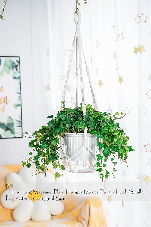 Melphoe Self Watering Hanging Planters for Indoor Plants, 1 Pack 8.3 Inch Outdoor Hanging Plant Pot Basket, 2 Kinds of Hangers Macrame 35.5’’ & Metal Chain 19.6’’ for Garden Home Decor