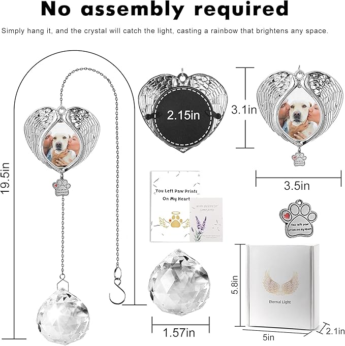 Pet Memorial Suncatcher - Dog Memorial Gifts for Loss of Dog, Christmas Pet Paw Print Photo Ornament, Pet Sympathy Gift, Bereavement Gift Ideas for Dog or Cat Passing Away, Remembrance, Silver Metal