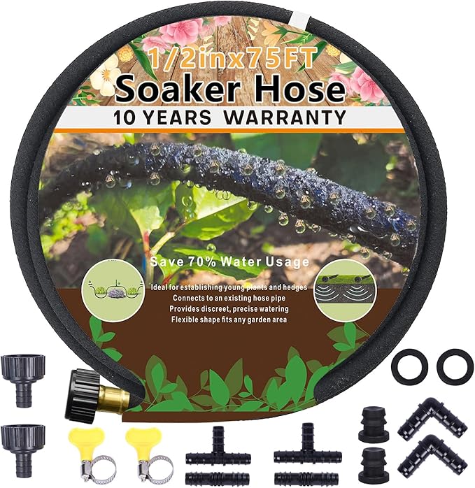 1/2’’ Soaker Hose 75 Ft for Garden Beds, Soaker Hoses for Garden 75 Ft, Garden Soaker Hose 75 Ft Drip Hoses for Garden Drip Garden Hose Irrigation System (75 ft)