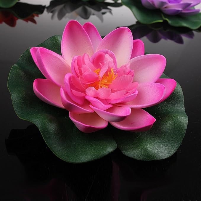 Set Of 4 Different Color Artificial Floating Foam Lotus Flower Water Lily for Home Garden Pond Decor,Small