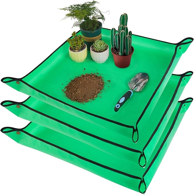 3 PCS 27"x 27" PE Waterproof Indoor & Outdoor Potting Mat, Green, 27" x 27"