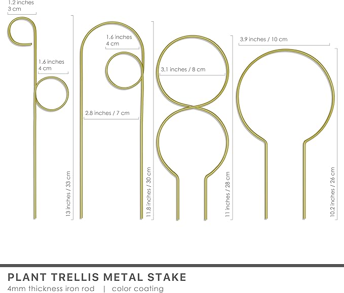 Small Metal Trellis for Indoor Plants Metal Plant Stake for Climbing House Plants Plant Support for Potted Plants Orchids, Monstera, Pothos, Ivy, Hoya, Philodendron Set of 4 (Brushed Gold)