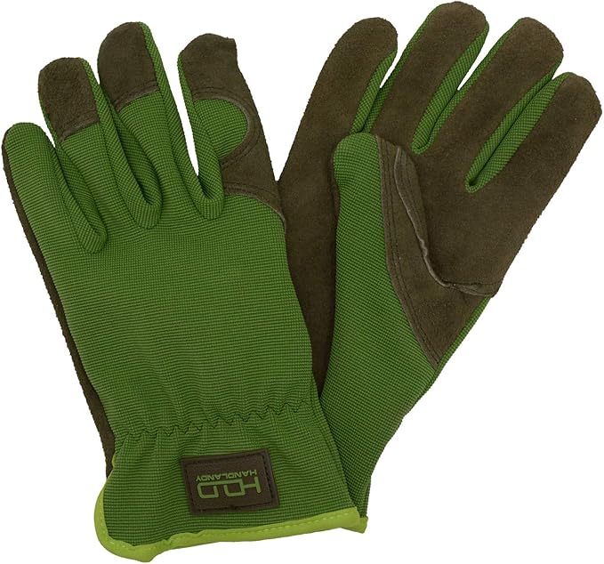 HANDLANDY Men Leather Gardening Gloves, Utility Work Gloves for Mechanics, Construction, Driver, Dexterity Breathable Design