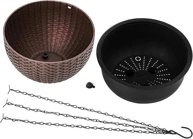 Foraineam 2-Pack Dual-pots Design Hanging Basket Planters Self-Watering Indoor Outdoor Plant & Flower Hanging Pots with Drainer and Chain, 2 Size Assorted