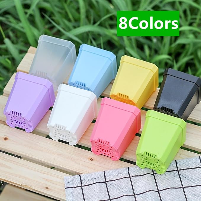 JHESAO 48 Set Garden Plastic Pot Craft Kit 48 Nursery Pots with 48 Trays for Kids Flower Plant Spring Summer Graduation DIY Crafts Painting Gardening Growing Tools, Mixed Colors