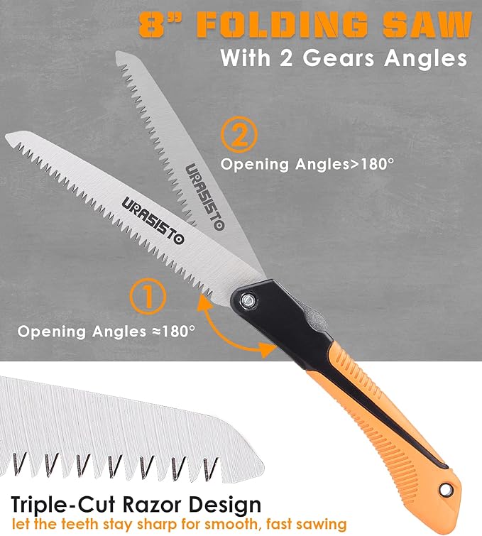 Garden Tool Set URASISTO 4 pcs Gardening Tool kit -Trowel, Folding Saw, Garden Pruner, Gardening Gloves,Roll Up Carry Bag Included, Ideal Garden Tool Kit Gifts for Women and Men