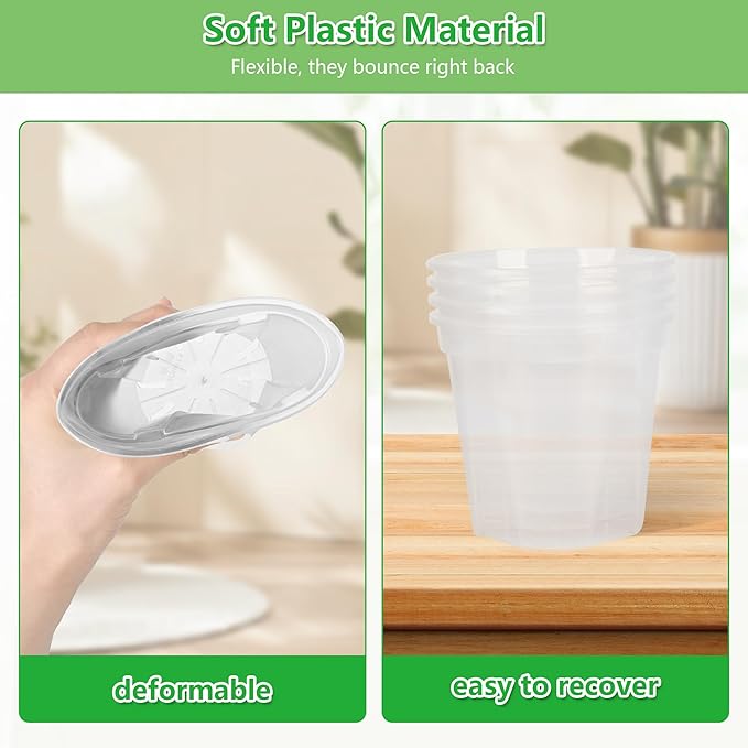 5 Sets 8 Inch Transparent Plastic Garden Pots Planter with Saucer Plant Planter Drainage Hole Plastic Pots for Plants Indoor and Out Door House Plants with 10pcs Plant Labels