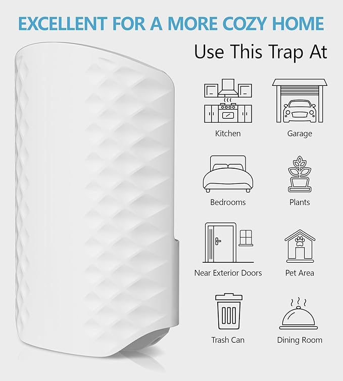 Flying Insect Trap for Indoors, Bug Killer Light Trap for Fruit Flies, Gnats, Moths, and Houseflies, 2 Devices + 8 Refills, Best Fly Traps for Home, Kitchen, Bedroom, Plant Area, Garages