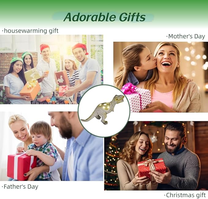 Solar Powered Lifelike Dinosaur Garden Statue Hand-Made Glass Craftsmanship Resin Outdoor Tyrannosaurus Figurine Light Decoration Home Decor Lawn Yard Patio Porch Ornament Gift