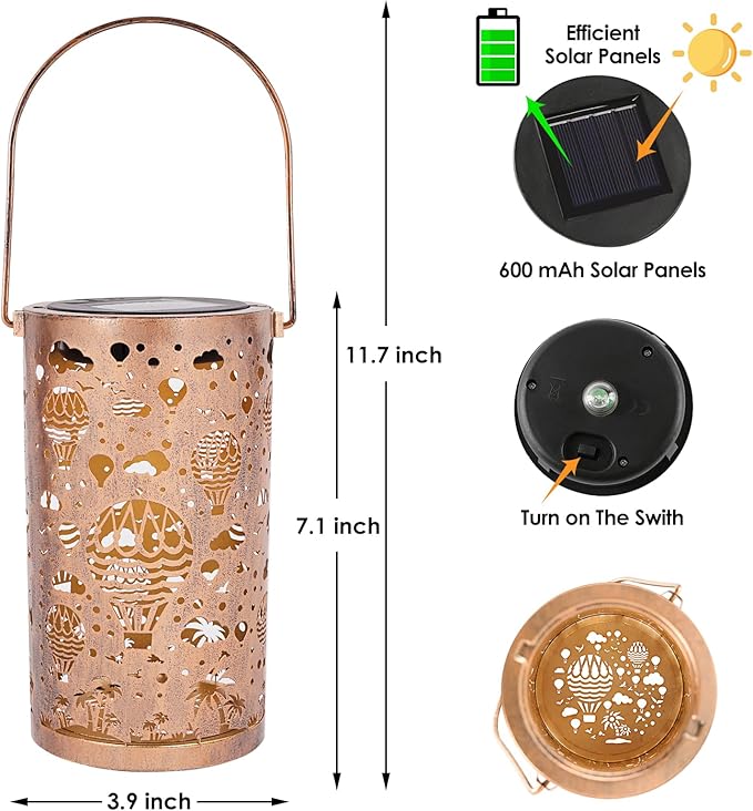 Fabuday Hot Air Balloon Outdoor Solar Lantern Waterproof - Hanging Solar Power Lights Led for Outside, Garden Decor for Patio, Porch, Balcony, Yard and Deck, Gardening Decorations Gifts for Women Mom