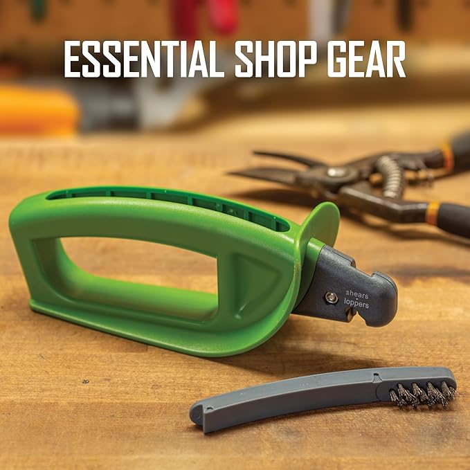 Smith’s 50601 Pruning Tools Sharpener - Hedge & Pruning Shears - Loppers & Gardening Tools - Large Handle w/Finger Guard - Handheld Manual - Replaceable Carbide Blades - Wire-Bristled Cleaning Brush