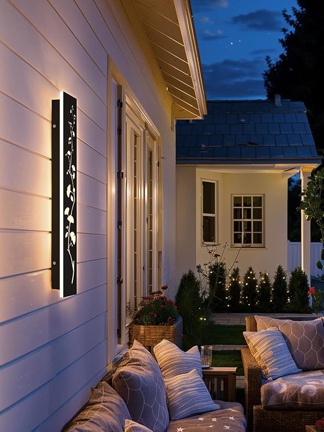 Modern Outdoor Wall Lights 39.4inch LED Long Wall Sconce 3000K Ginkgo Hollow Design Wall Mount Porch Lights 32W Exterior Lighting Fixtures for Patio Balcony Terrace Garden