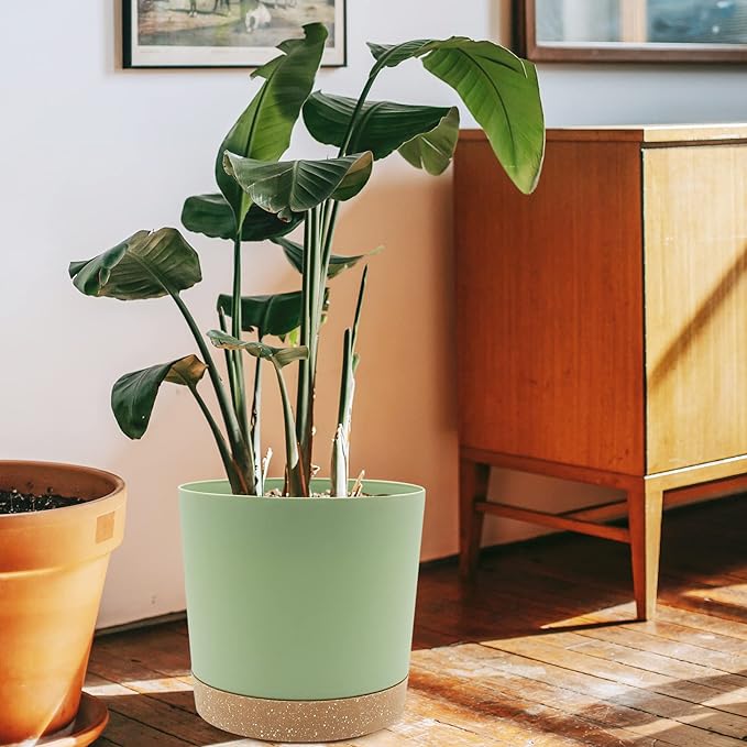 QCQHDU 10 inch Plant Pot, 2 Pack Planters for Indoor Plants with Drainage Holes & Saucer, Outdoor Flower Pots Home Garden Modern Decor