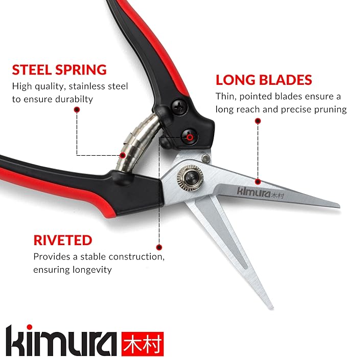 Kimura® 8" Pro Pruning Scissors, Premium Japanese SK5 Hi-Carbon Steel Blades, Non-Slip Vinyl Coated Handles, Lightweight & Ergonomic, Multi-Tasking Pruning Shears, Garden Snips, Precision Clippers