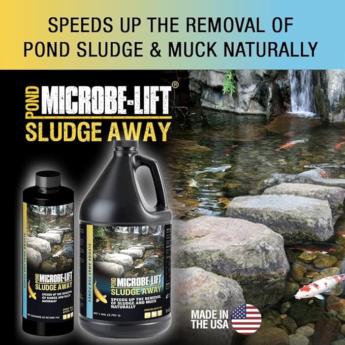 MICROBE-LIFT MLXSA5G Sludge-Away Pond and Outdoor Water Garden Sludge and Muck Remover, Safe for Live Koi Fish, Plant Life, and Decor, 5 Gallons