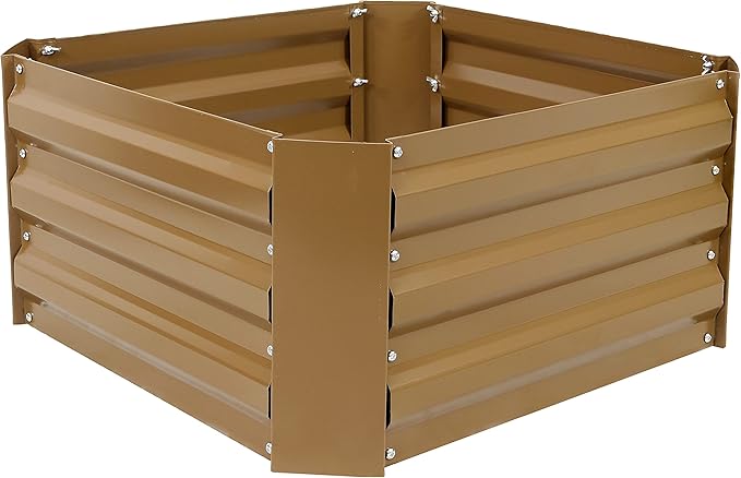 Sunnydaze 11.75" H Raised Metal Garden Bed - Galvanized Raised Garden Bed Outdoor for Vegetables and Flowers - Brown - Square