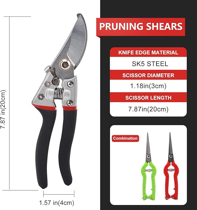 Garden Pruning Shears Set - 2 Pack, 1 Bypass Pruner+1 Straight Blade Scissors,Garden Shears Clippers, Hand Tools Scissors Loppers,Cutting Shears Garden,Hedge Clippers, Rose Pruning Shears