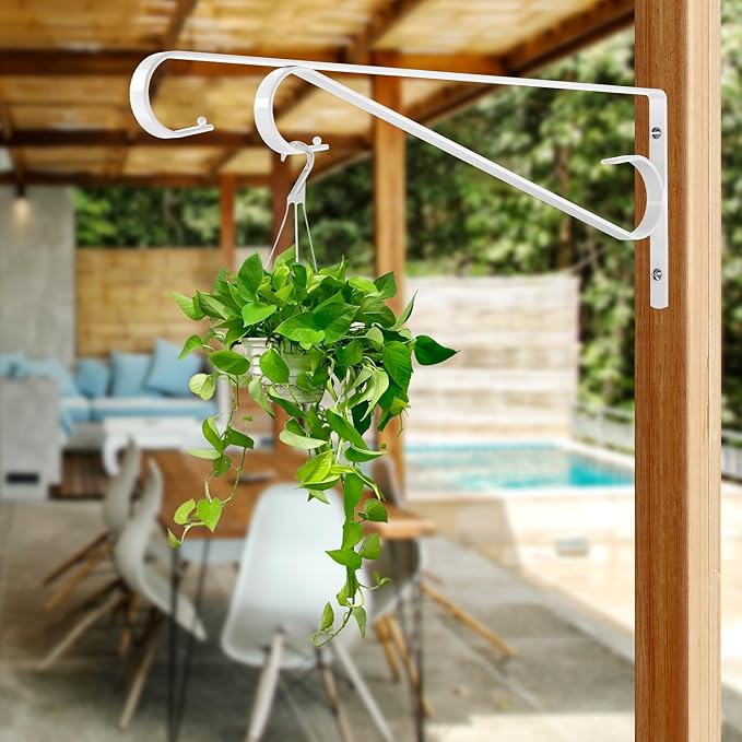 Plant Hangers Outdoor (2 Pack-15.5 Inch White) Plant Hooks Heavy Duty Iron Plant Hanger Hook for Wall, Hanging Plant Bracket for Planters, Bird Feeders, Lanterns, Wind Chimes, Outdoor